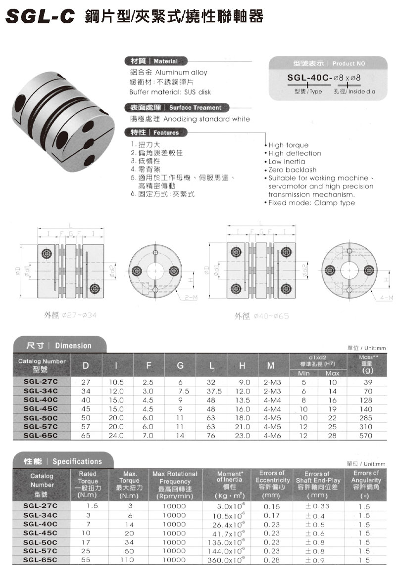 SGL-C 鋼片型 / 夾緊式 / 撓性聯軸器