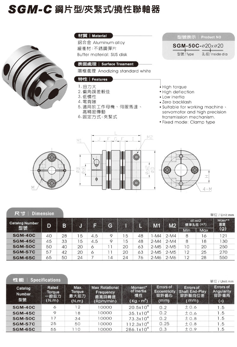 SGM-C 鋼片型 / 夾緊式 / 撓性聯軸器