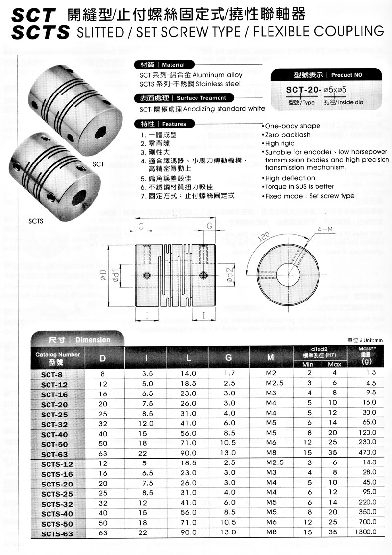 SCT / SCTS 開縫型 / 止付螺絲固定式 / 撓性聯軸器